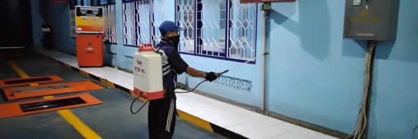 Penyemprotan disinfektan pada beberapa sarana publik