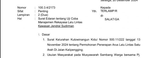 SURAT EDARAN tentang Uji Coba Manajemen Rekayasa Lalu Lintas Kawasan Jl.Jend Sudirman